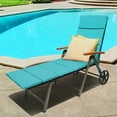 thumbnail image 3 of Patiojoy 2PCS Folding Outdoor Rattan Chaise Lounge Chair Cushioned Recliner with Wheels&Turquoise Cushion, 3 of 10