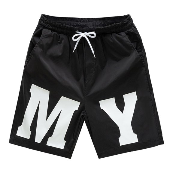JAJAHO Mens Casual Shorts Sports Quick Drying Letter Printed Baggy Streetwear Drawstring Shorts Trendy Bottoms