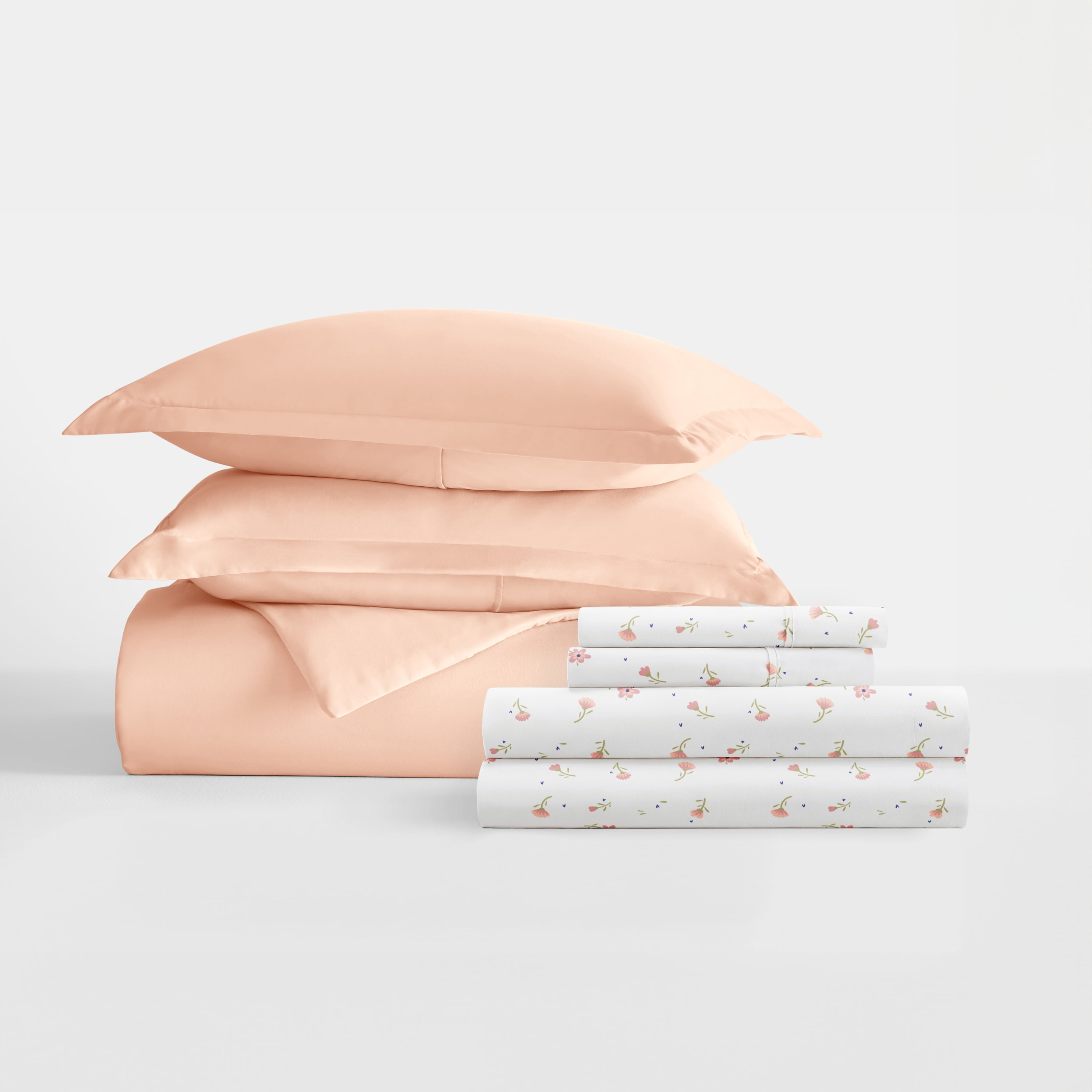 Noble Linens 8 Piece Solid Duvet Bundle in Blush, Full