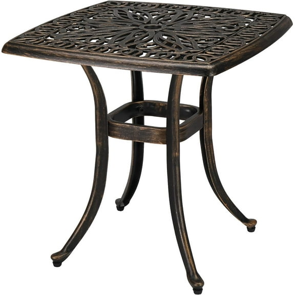 VibrantEcho 24” Cast Aluminum Outdoor Side Table, All Weather Round Patio Coffee Table Porch Table Outdoor Bistro Table Outdoor End Table