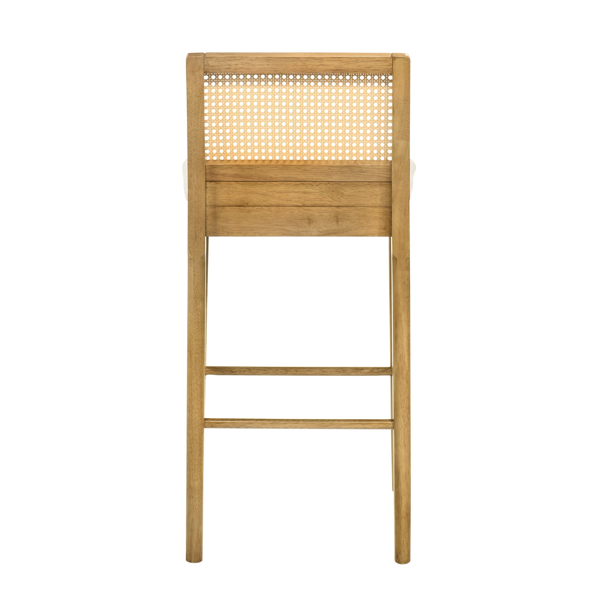 Tobias Coastal Modern Wood Bar Height Kitchen Bar Stool in Amber Glow Finish with White Boucle Fabric Upholstered Seat - Set of 3