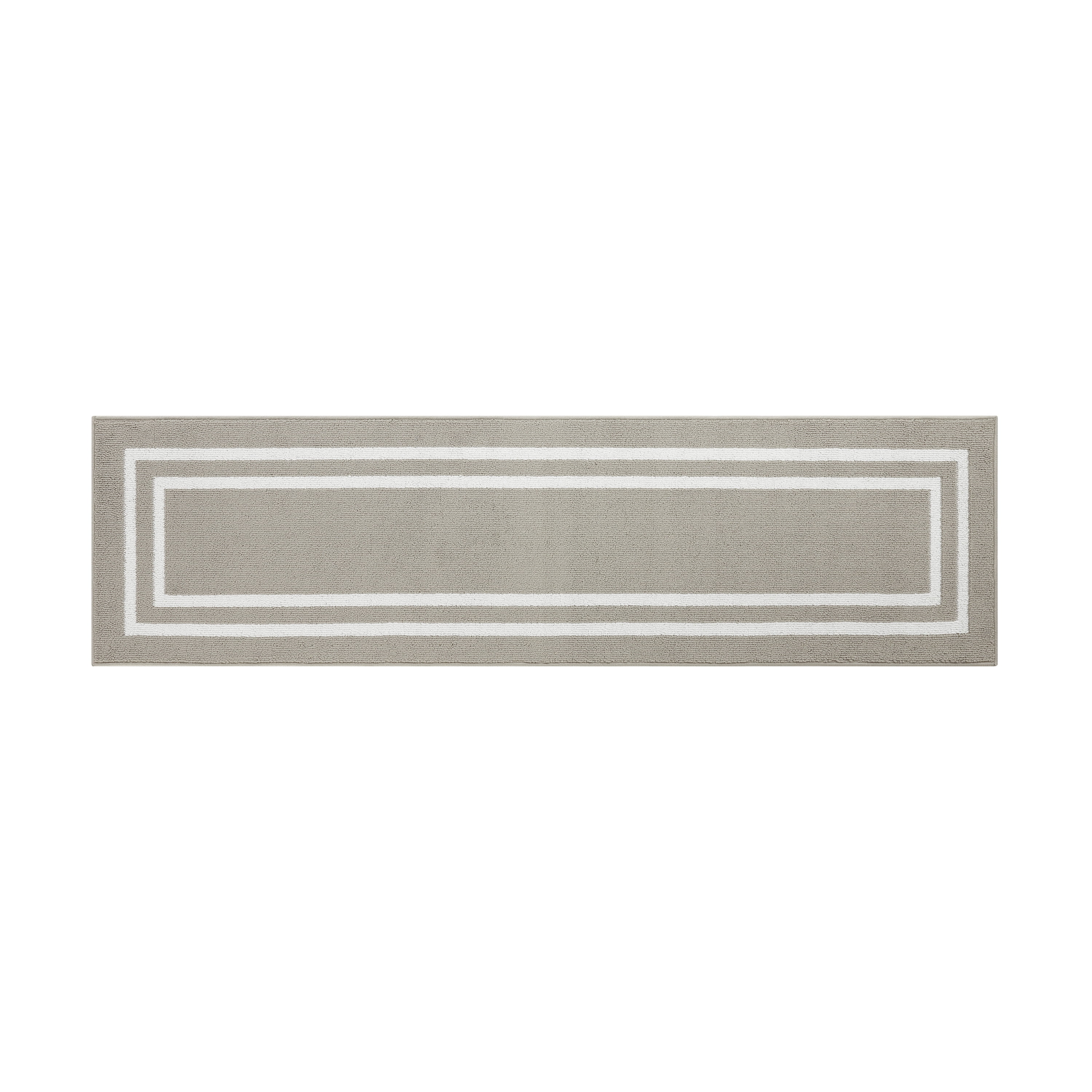 Washable Skid-Resistant Runner Rug, Border, Light Grey and White, 26" x 72"