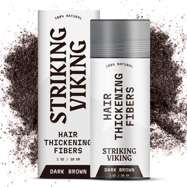 Llamativas fibras capilares vikingas para adelgazar el cabello marrón oscuro (28 g) - Polvo de construcción natural indetectable de larga duración para resultados de aspecto más grueso, hombres y muje