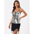 thumbnail image 3 of Blusa de lentejuelas Allegra K Disfraz de navidad sin mangas Negro Plata XS, 3 of 5