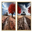 thumbnail image 2 of Designart "Red Farmhouse Rustic gracefulness V" Farm Framed Wall Art Set Of 2 - Red Landscapes Framed Canvas Set For Living Room Decor, 2 of 7