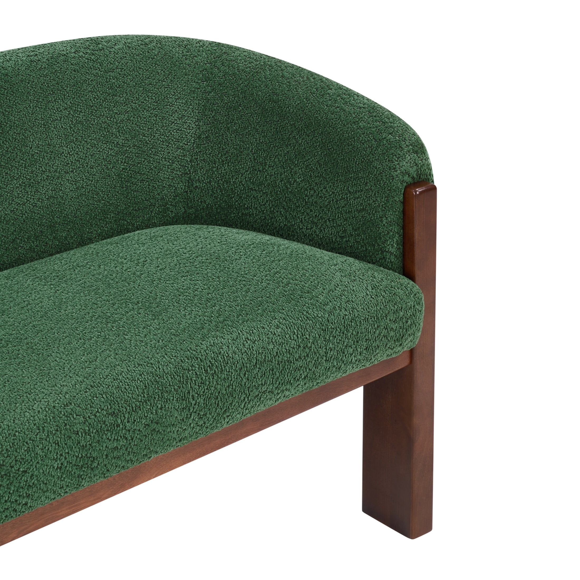 Christopher Knight Home 63.25" Modern Curved Boucle Loveseat Sofa with Wood Legs, Walnut+Green