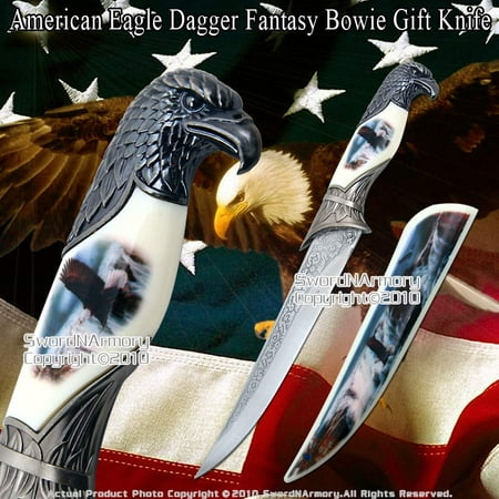 - American Bold Eagle Dagger Fantasy Bowie Gift Knife with Printed Scabbard