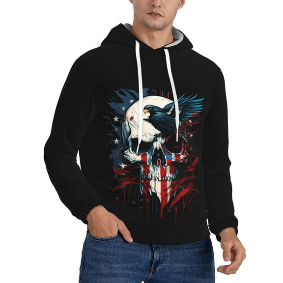 Eagle American Flag Skull Hoodie Men Unisex 3d Fleece Hooded Sweatshirt Medium