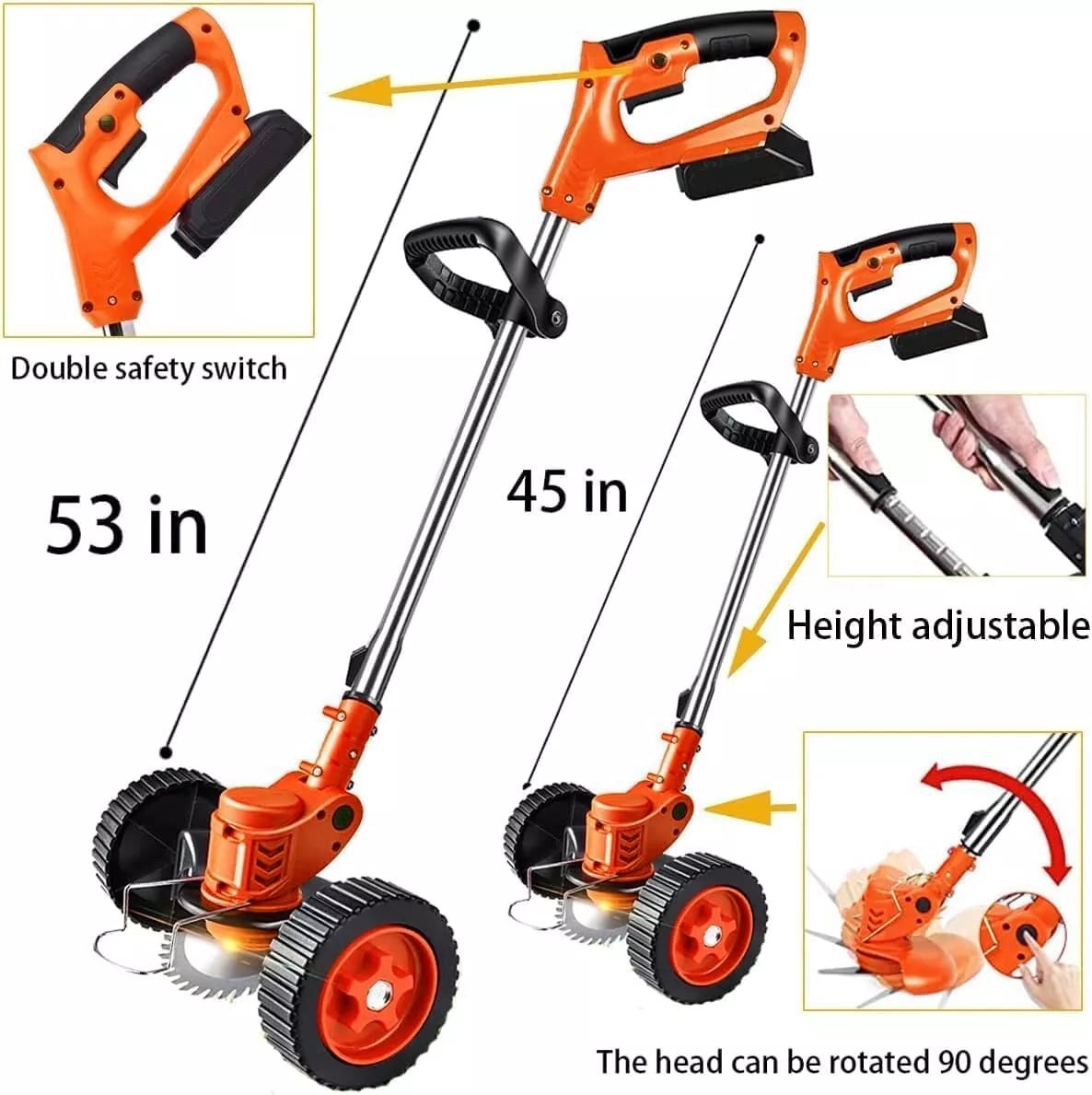 Cordless Weed Eater Electric Brush Cutter Lawn Edger Grass String Trimmer with 2x 5.0Ah Batteries, 3 Blade Types, Adjustable Height for Lawns, Gardens, Shrub Trimming, Suitable for All Ages