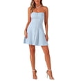 thumbnail image 1 of Vestido de Promoción Mini A-Line sin Mangas con Cremallera Expuesta en la Parte Frontal para Mujeres Chic en Azul Cielo, 1 of 6