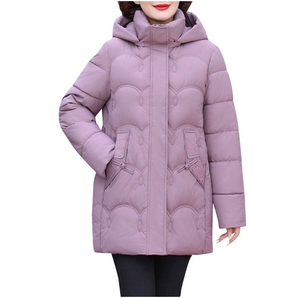Cameland Medium-length Middle-aged Women's Cotton Jacket Casual Warm Thickened Zipper Hooded Jacket Best Winter Gift for Mom