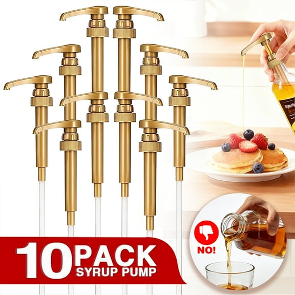 Emlimny 10-Pack Gold Coffee Syrup Dispenser Pumps - Fits 25.4oz/750ml Bottles, for Home, Coffee Bars, Cocktails, Tea & Beverages