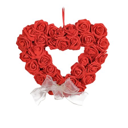 Valentine s Day Wreath 13 Inch Artificial Heart-Shaped Wreath Romantic Rose Wreaths for Front Door for Valentine s Day Gifts Anniversary Wedding Candlelight Dinner Decor