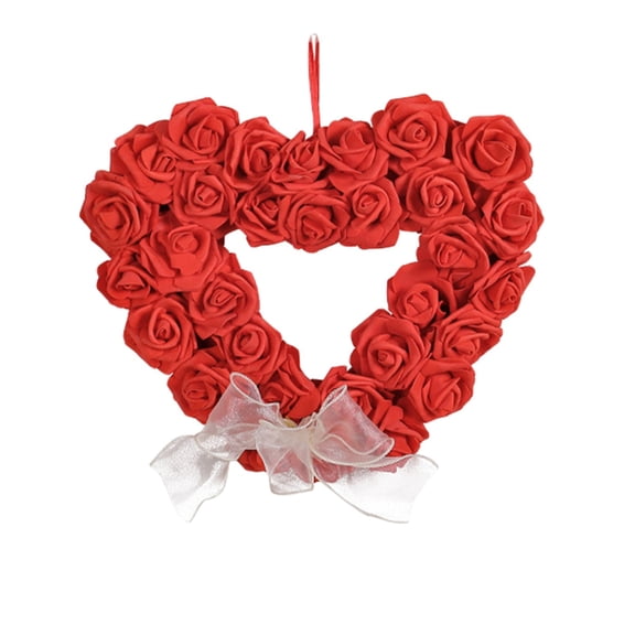 Heart Shaped Rose Wreath 13.7x12.6 Inches - Pink Red White Artificial Rose Door Wreath for Valentine's Day Wedding Anniversary Front Door Decor, Romantic Home Party Decoration