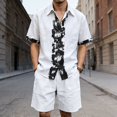 thumbnail image 4 of Migroa Men's Linen Shirts Shorts Outfits Beach 2 Pieces Sets Button Down Suit Casual Summer Tracksuit Vacation Clothes Matching Outfits White Xl, 4 of 5