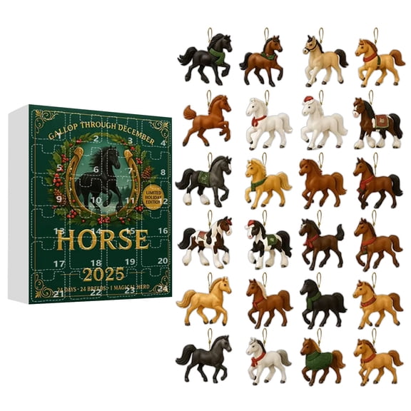 Horse Advent Calendar 2026, 24 Days 3D Hanging Ornaments Countdown Calendar with Gift Box, Christmas Tree Decorations and Collectible Charms for Equestrian Lovers