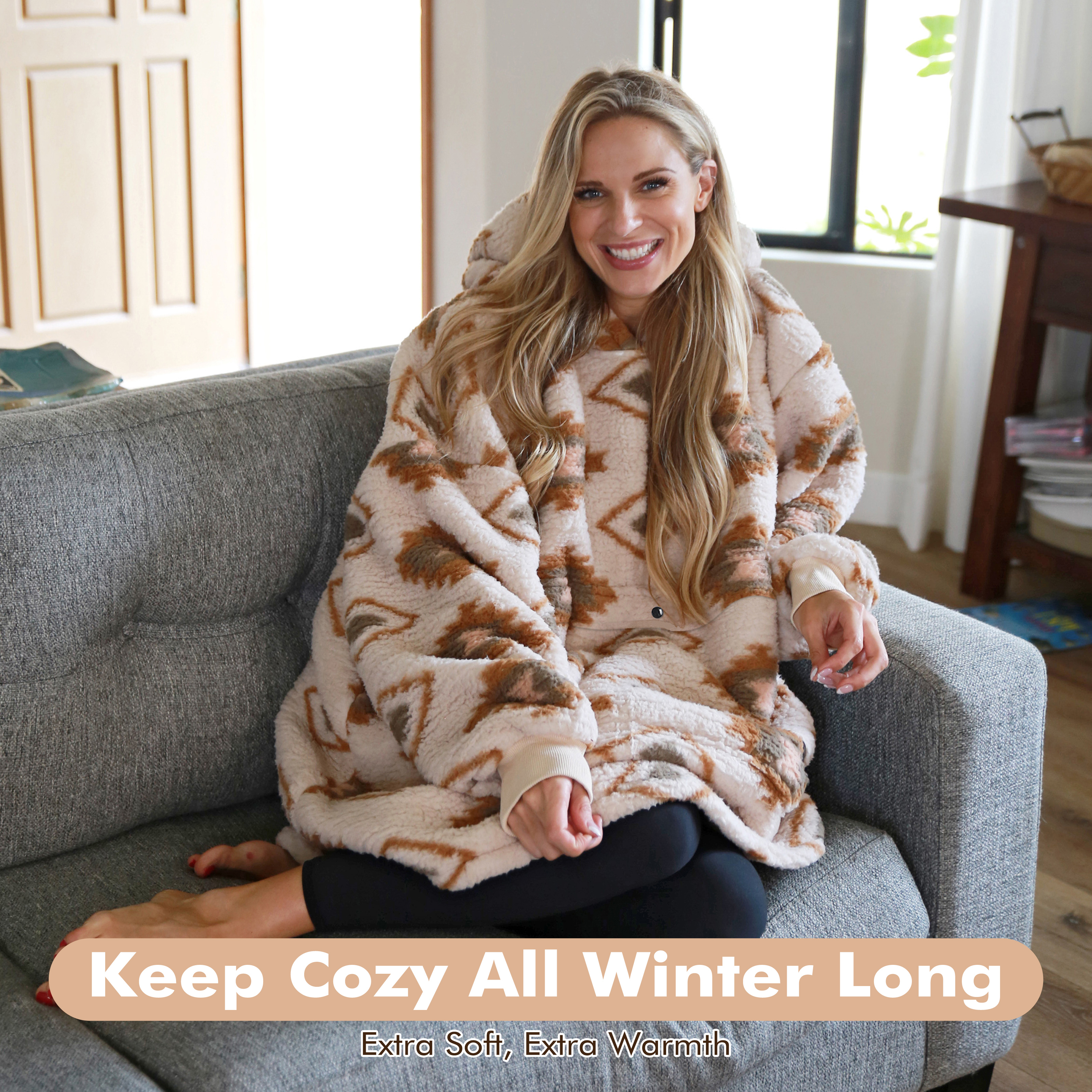 Tirrinia Oversized Blanket Hoodie, Wearable Fluffy Sherpa Blanket, Cozy Sweatshirt Blanket Gift for Adult Women Men Girlfriend
