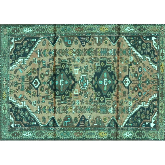 Ahgly Company Indoor Rectangle Persian Turquoise Blue Traditional Area Rugs, 4' x 6'