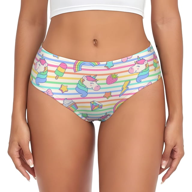 Fotbe Cute Unicorn Calzones Estampados para Mujer – Ropa Interior de Algodón, Cómoda, Suave y Elástica-Small