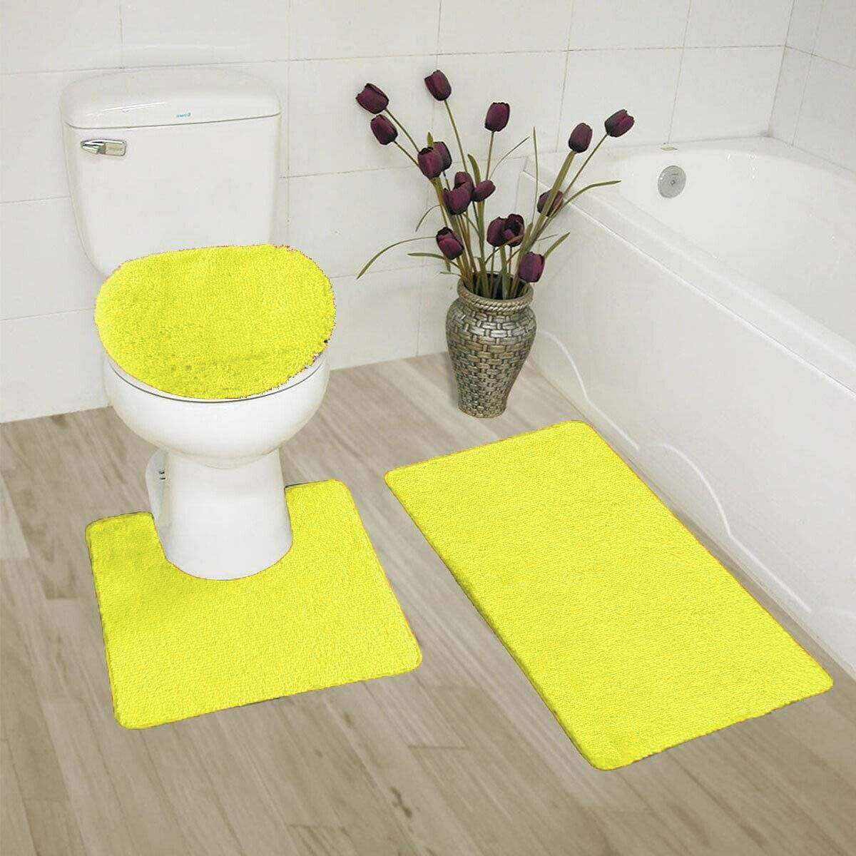 3 Piece LUXURY PLUSH® Yellow Soft Bathroom Bath Mat Set Extra Absorbent