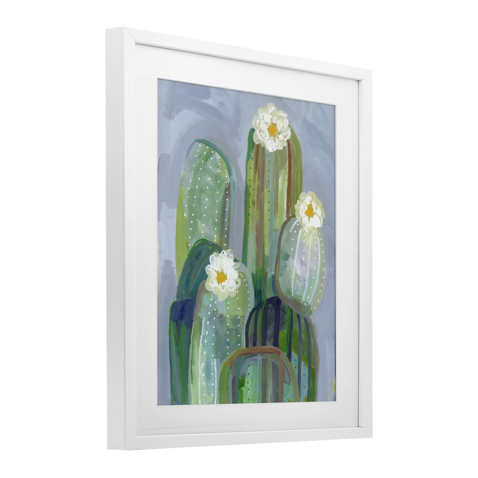 Desert Day Dream Cactus White Framed Print Under Glass, design by Ashley Davis