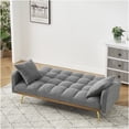 thumbnail image 2 of Gray Teddy Fabric 69" Convertible Sofa Bed for Small Spaces, Adjustable Backrest, 3-Seater Couch with Removable Pillows, 2 of 7