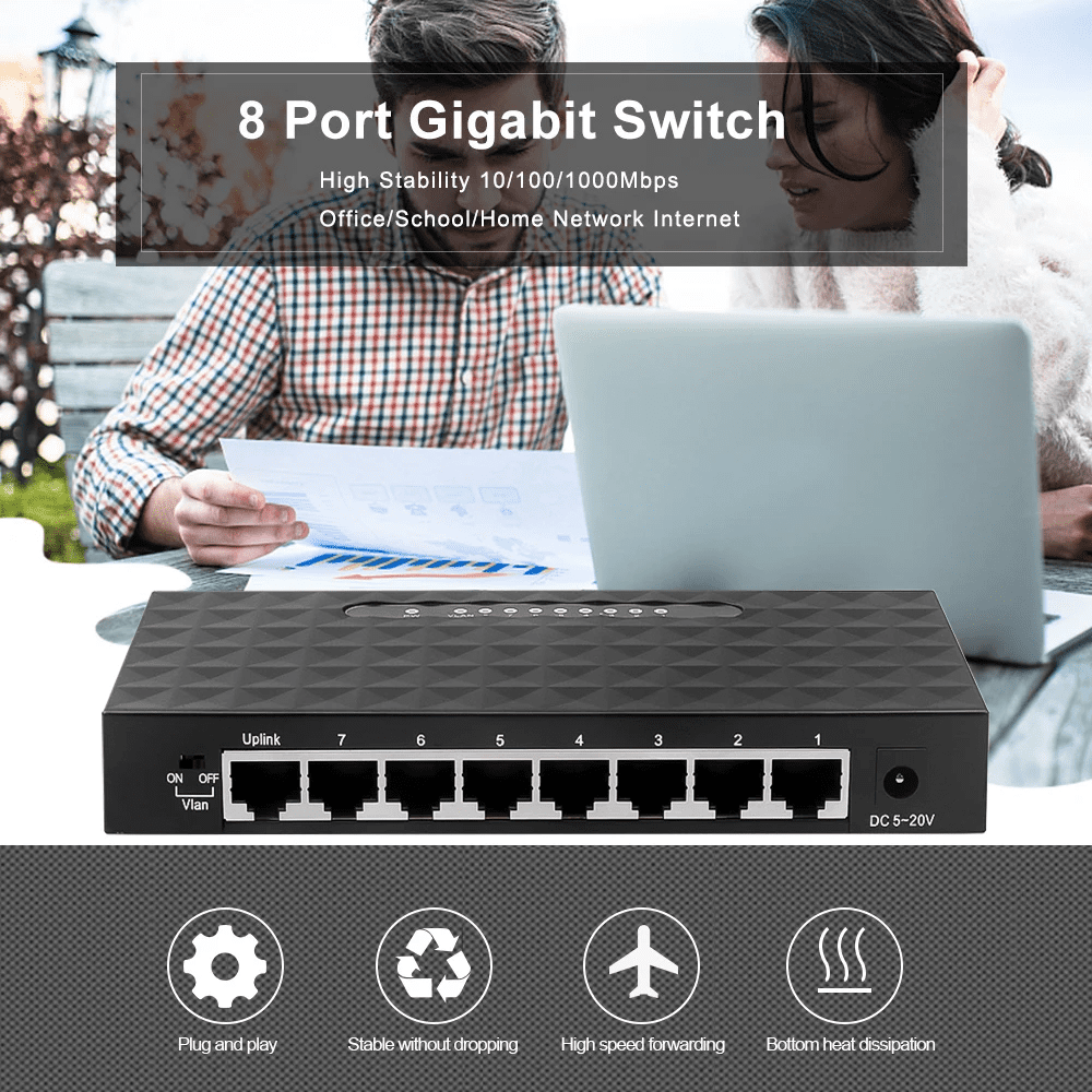 RIWPKFH 8 Port 1000Mbps Gigabit Network Switch Ethernet Smart Switcher High Performance RJ45 Hub Internet Splitter