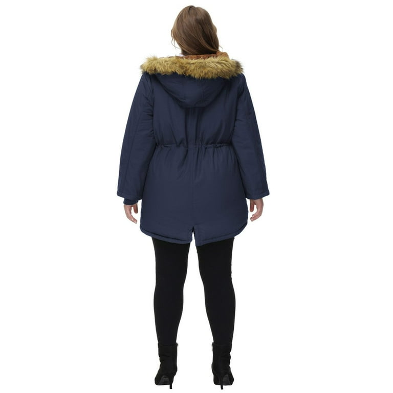 Hanna Nikole Women Plus Size Winter Coat Faux Fur Lined Hooded Parka Jacket  (Black-20W) 