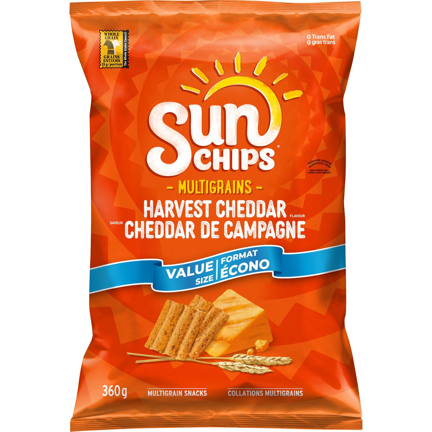 SunChips Harvest Cheddar flavour Multigrain Snacks Value Size, 360 g.