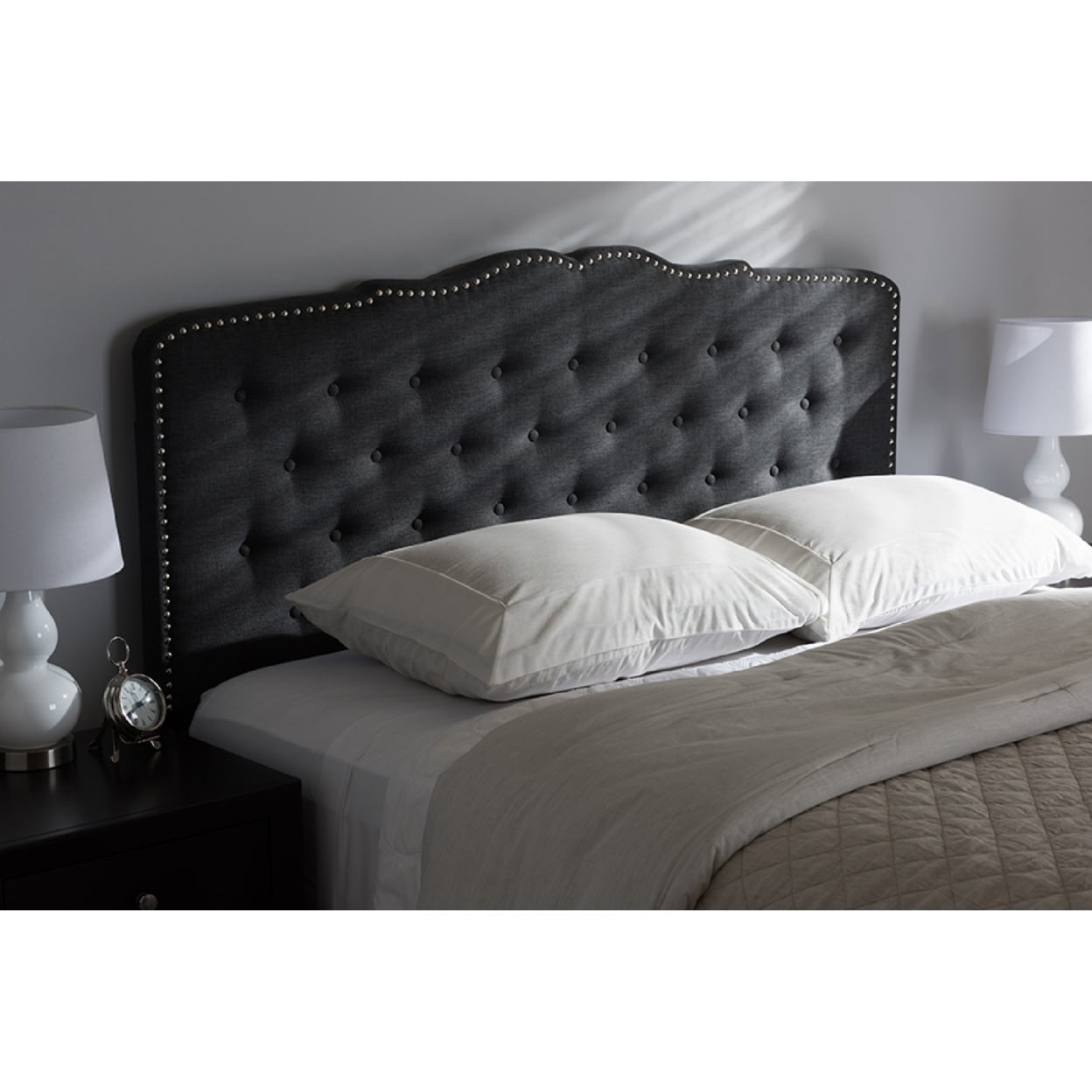 Baxton Studio Lucy Modern and Contemporary Dark Grey Fabric King Size Headboard,Wholesale Interiors