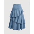 thumbnail image 2 of Light Wash Denim Tiered Ruffle Skirt A-Line Mid-Length Casual, 2 of 4