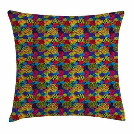 - Abstract Throw Pillow Cushion Cover, Hand Drawn Circles Grunge Style Surreal Designs Checkered Lined Swirled Colorful, Decorative Square Accent Pillow Case, 18 X 18 Inches, Multicolor, by Ambesonne