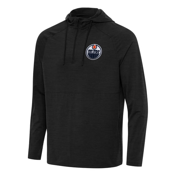 Men's Antigua Heather Black Edmonton Oilers Spikes Quarter-Zip Hoodie