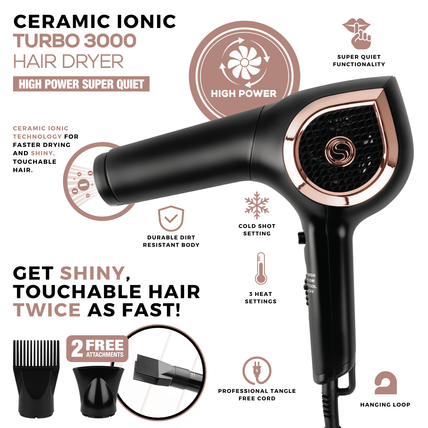 Hot Hotter Ceramic Ionic Turbo 3000 Hair Dryer