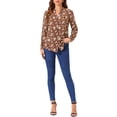 thumbnail image 2 of INSPIRE CHIC Women's Button Down V Neck Long Sleeve Floral Blouse XS Brown, 2 of 6