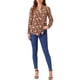 thumbnail image 2 of Blusa floral de manga larga con cuello en V y botones para mujer INSPIRE CHIC S marrón, 2 of 6
