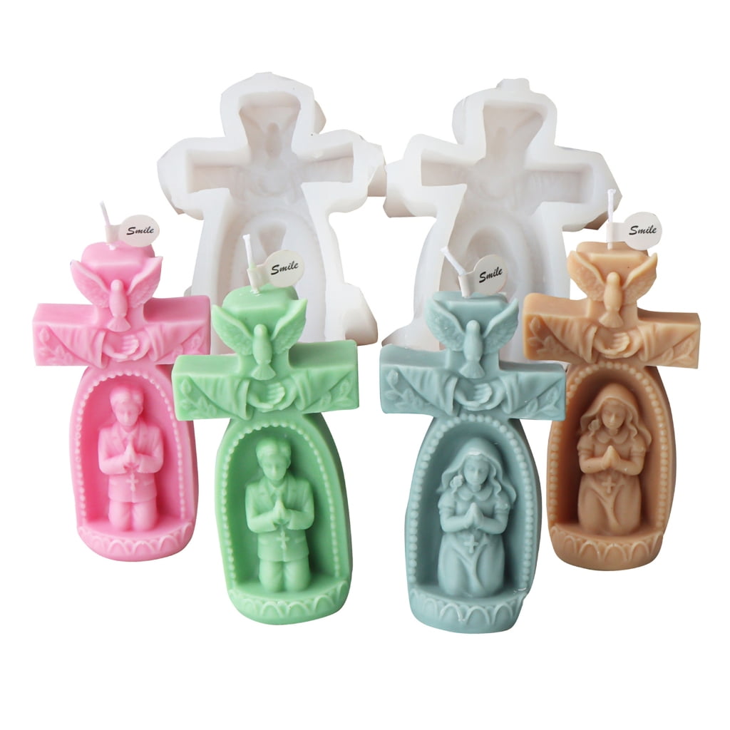 FENOHREFE 3D Silicone Mould Prayer Boy/Girl Candle Mold Epoxy Resin Molds for Ornament Crafting Moulds