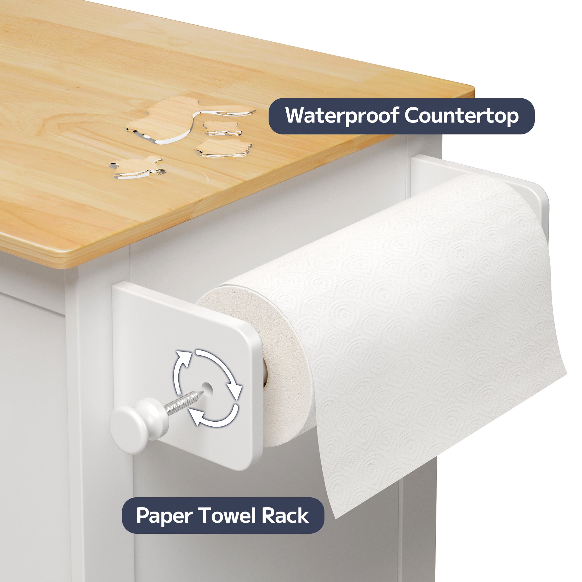 Asofer 33.6" Kitchen Island Cart with Storage, Adjustable Shelf & Drawer, for Dining Room, White