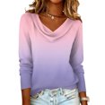 thumbnail image 2 of Cowl Neck Gradient Tops for Women Long Sleeve Tie Dye Graphic T Shirts - Trendy Dressy Casual Work Blouse Elegant Loose Fit Tops - Spring & Autumn Lightweight Work Blouse Pullover 2026 Purple Pink M, 2 of 5