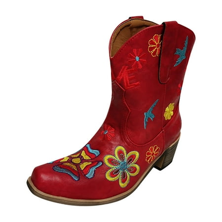 

LnjYIGJ Middle Heels Shoes Women Fashion Embroidery Riding Boots Casual Warm Middle Heels Middle Tube Boots Shoes