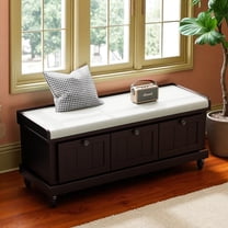 GZXS Farmhouse Shoe Bench with Soft Cushioned Seat, Entryway Organizer Storage Bench w/ Flip-Top Hidden Compartment & 3 Drawers for Living Room, Bedroom, Hallway (Espresso)