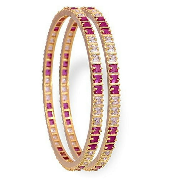 Ratnavali Jewels CZ Zirconia Gold Tone Red White Diamond Elegant Bollywood Indian Bangles Jewelry Women
