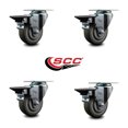 thumbnail image 2 of 3.5 Inch Gray Poly Wheel Swivel Top Plate Caster Set Posi Brake Service Caster, 2 of 2