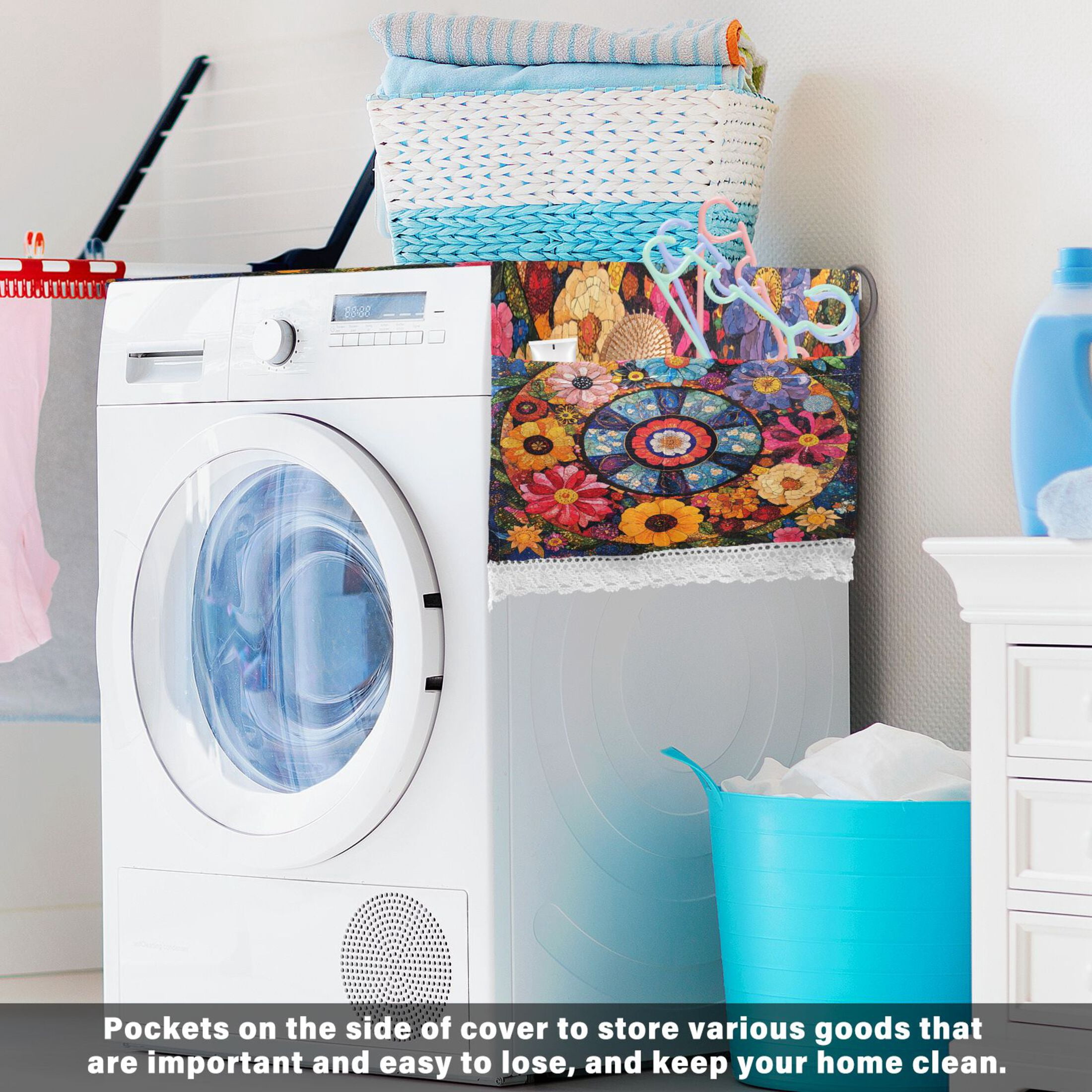 WOBOGO Collage Art Flower Washing Machine Cloth Dryer Refrigerator Top Cover Protective Non-Slip Mat For Kitchen Laundry