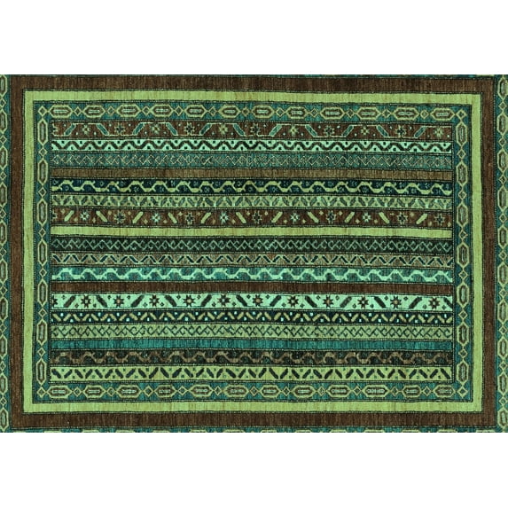 Ahgly Company Indoor Rectangle Southwestern Turquoise Blue Country Area Rugs, 7' x 10'