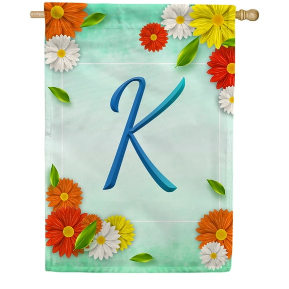America Forever Summer Floral Monogram House Flag Letter K 28 x 40 inches Cosmos Yellow Red White Spring Flower Double Sided Vertical Outdoor Yard Lawn Decorative Seasonal Summertime House Flag