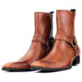 thumbnail image 5 of OSSTONE Dress Boots Chelsea Designer Boots for Men Zipper-up Leather Casual Heel Shoes JY018-Brown-13 Brown, 5 of 6