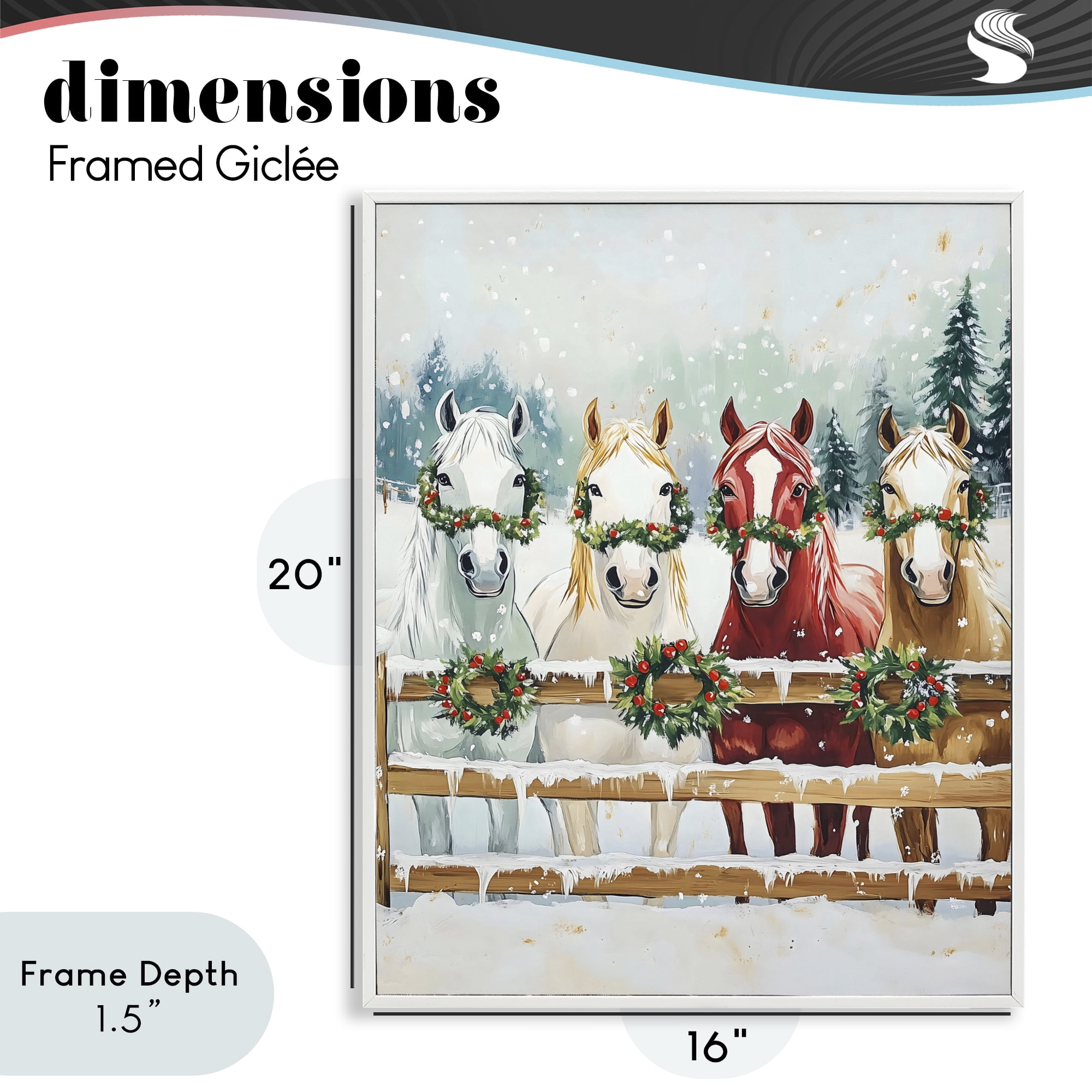 Stupell Industries Christmas Horses with Holly Wreaths White Framed Giclee Art, design by The Prints Vibe