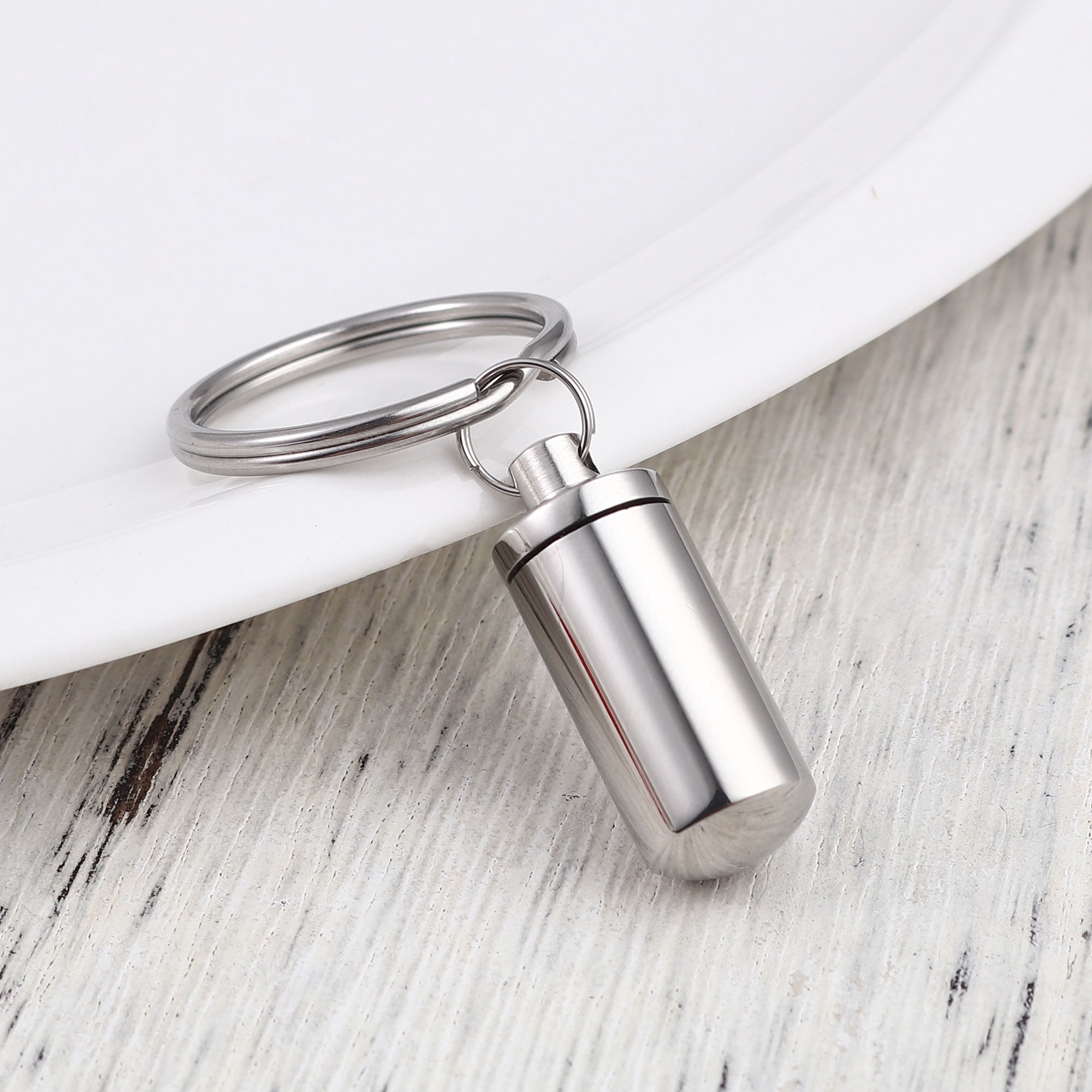Silver Stainless Steel Small Cylinder Cremation Urn Waterproof Ashes Holder Pendant Keychain Memorial Keepsake Ashes Container Key Ring with Free Funnel Kit and Velvet Jewelry Box