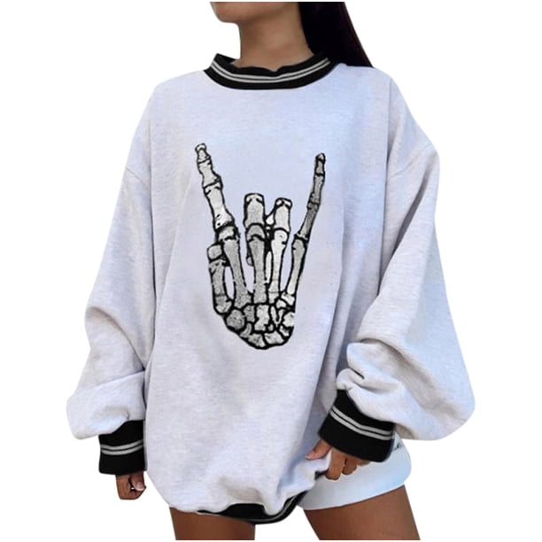 Blusa holgada de manga larga con estampado de moda de Halloween con cuello redondo para mujer Fridja fksj1571